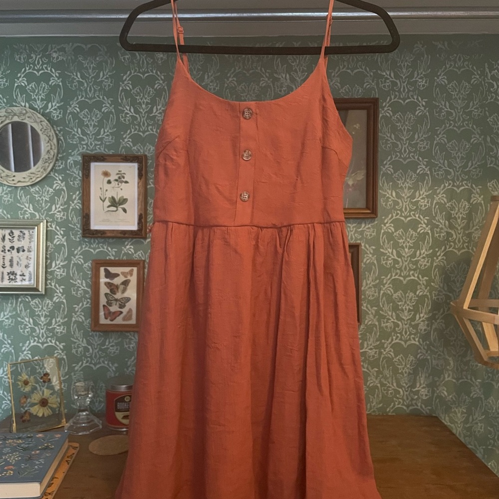 Burnt Orange Summer Dress - Linen Feel